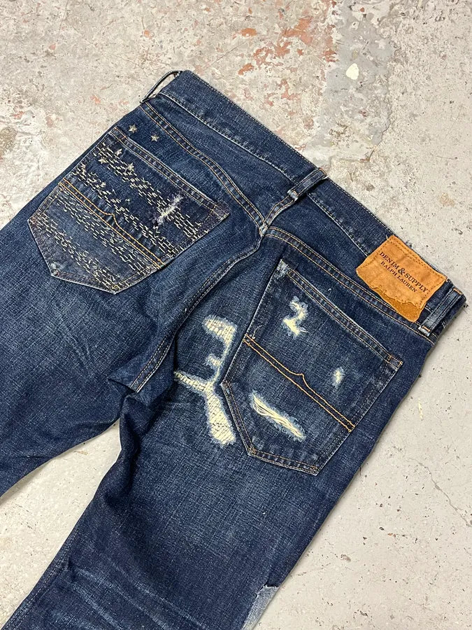 2000s Ralph Lauren Blue Patchwork Effect Slim Denim Jeans QbUtpxK 6