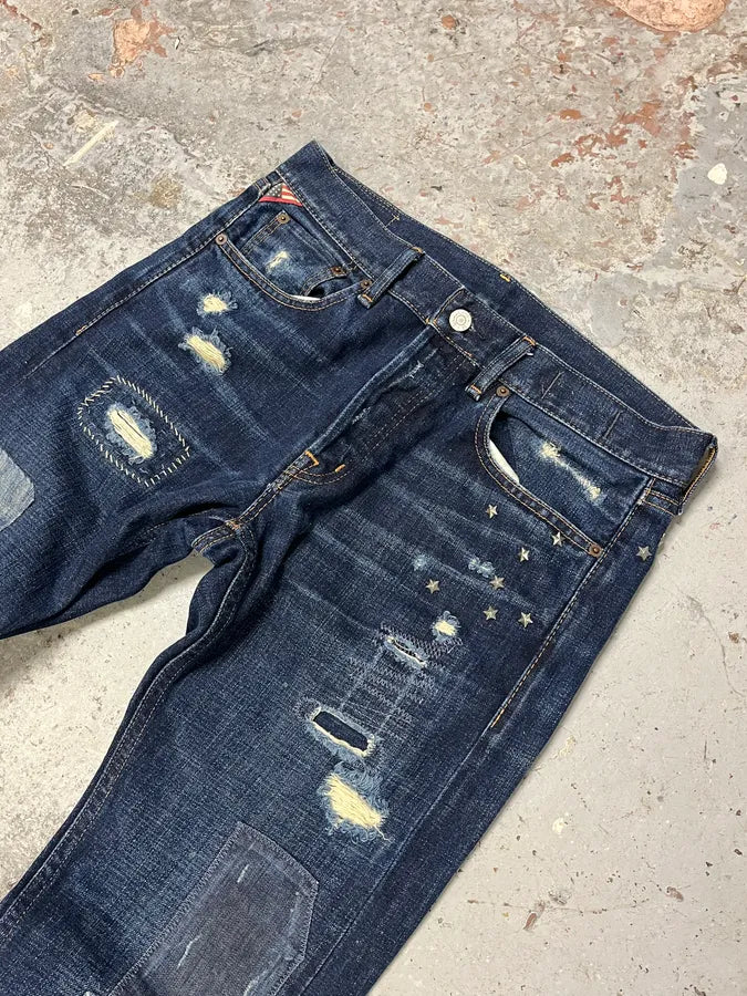 2000s Ralph Lauren Blue Patchwork Effect Slim Denim Jeans QbUtpxK 7