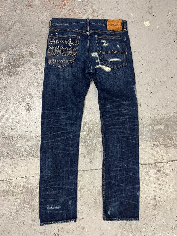 2000s Ralph Lauren Blue Patchwork Effect Slim Denim Jeans QbUtpxK 8