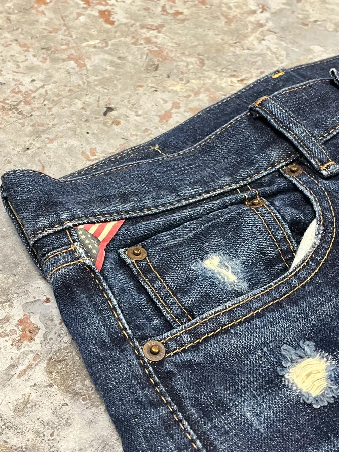 2000s Ralph Lauren Blue Patchwork Effect Slim Denim Jeans QbUtpxK 5