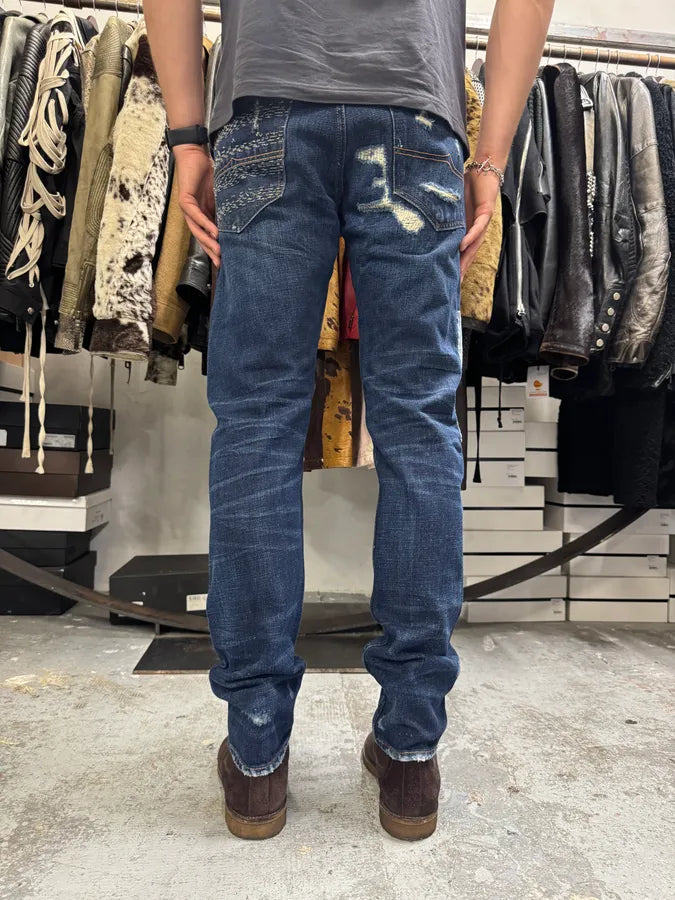 2000s Ralph Lauren Blue Patchwork Effect Slim Denim Jeans QbUtpxK 3