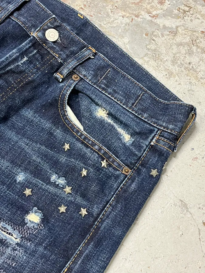 2000s Ralph Lauren Blue Patchwork Effect Slim Denim Jeans QbUtpxK 10