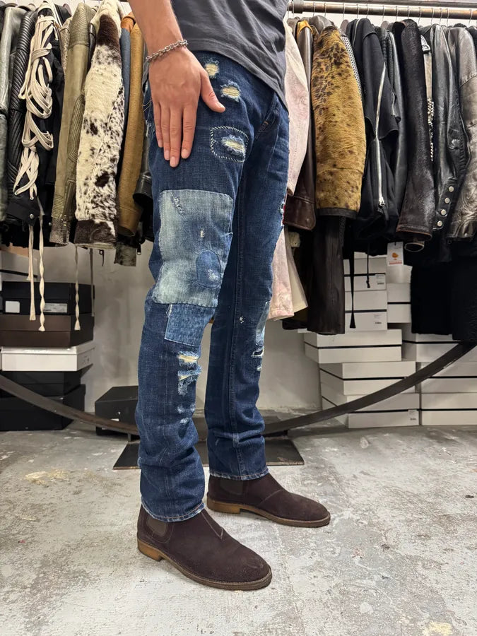 2000s Ralph Lauren Blue Patchwork Effect Slim Denim Jeans QbUtpxK 2