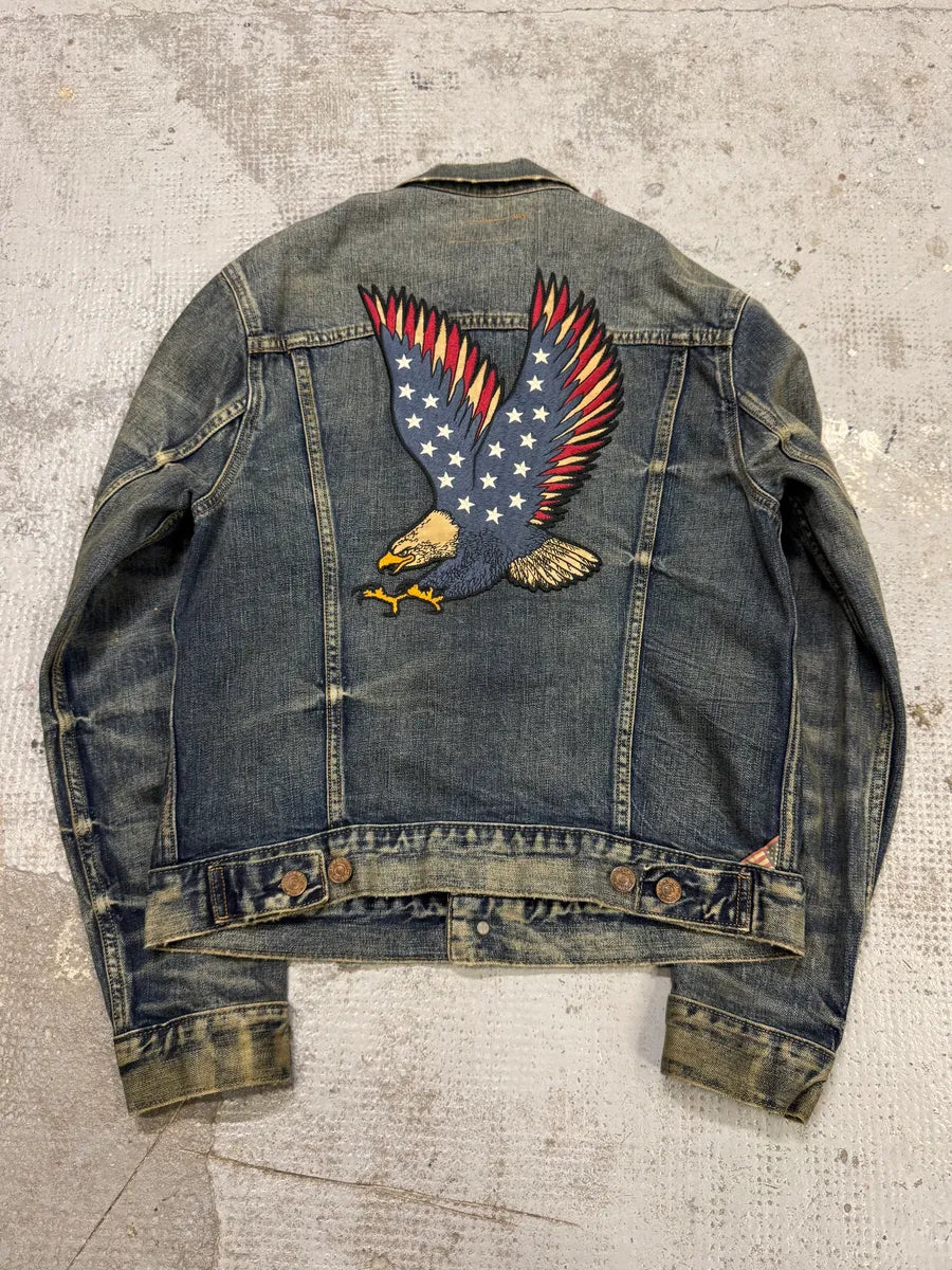 2000s Ralph Lauren Blue USA Flag Eagle Denim Jacket bCahhFH 0