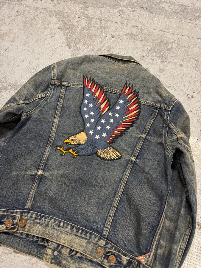 2000s Ralph Lauren Blue USA Flag Eagle Denim Jacket bCahhFH 5