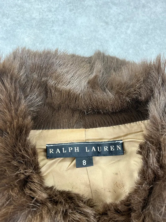 2000s Ralph Lauren Camel Cropped Wool Fur Collar Jacket QVeTGZq 7
