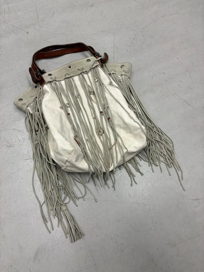 2010s Ralph Lauren Cream Fringe Shell Shoulder Bag KWrgMpF 3