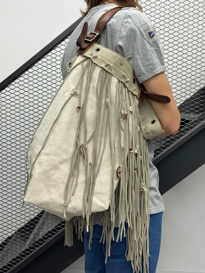 2010s Ralph Lauren Cream Fringe Shell Shoulder Bag KWrgMpF 2