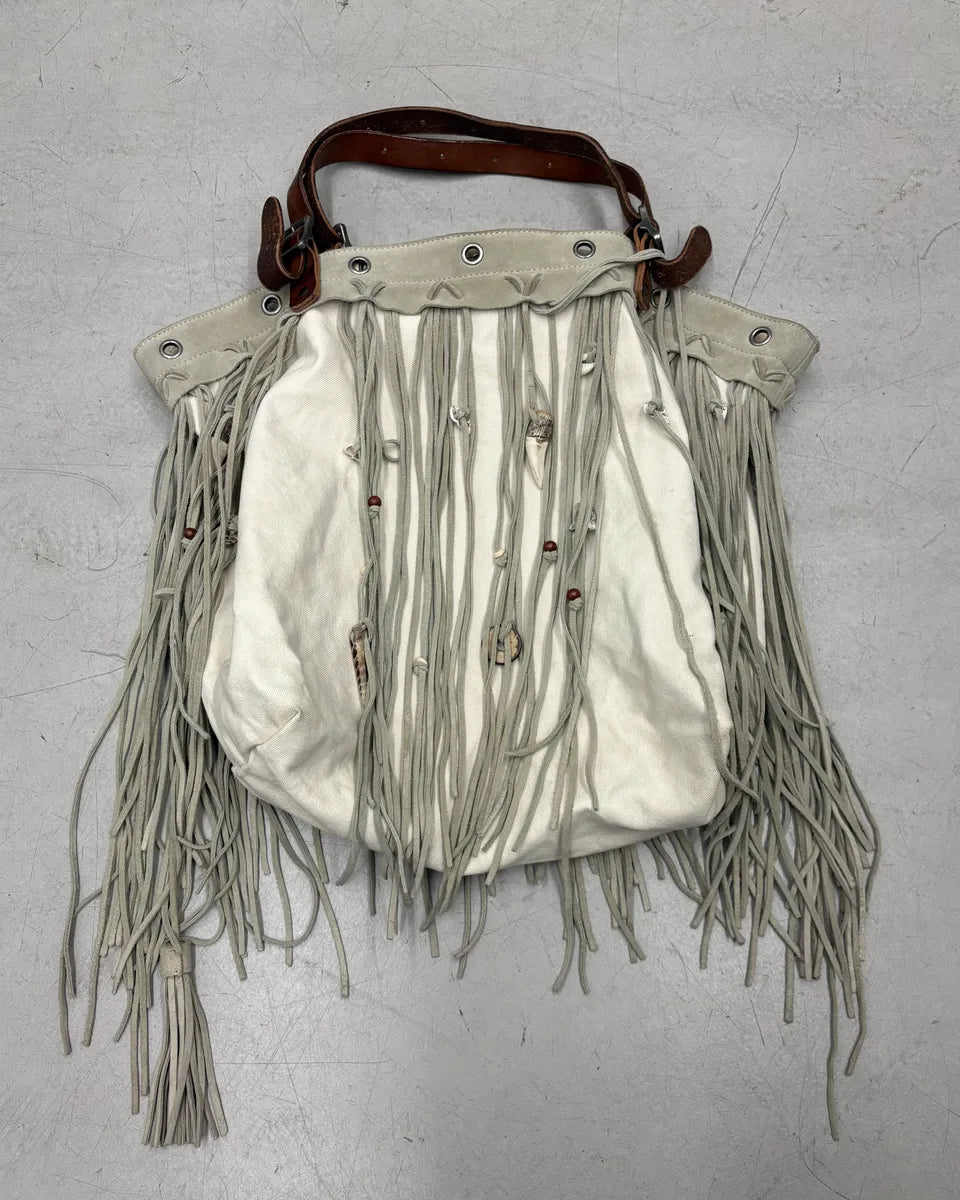 2010s Ralph Lauren Cream Fringe Shell Shoulder Bag KWrgMpF 0