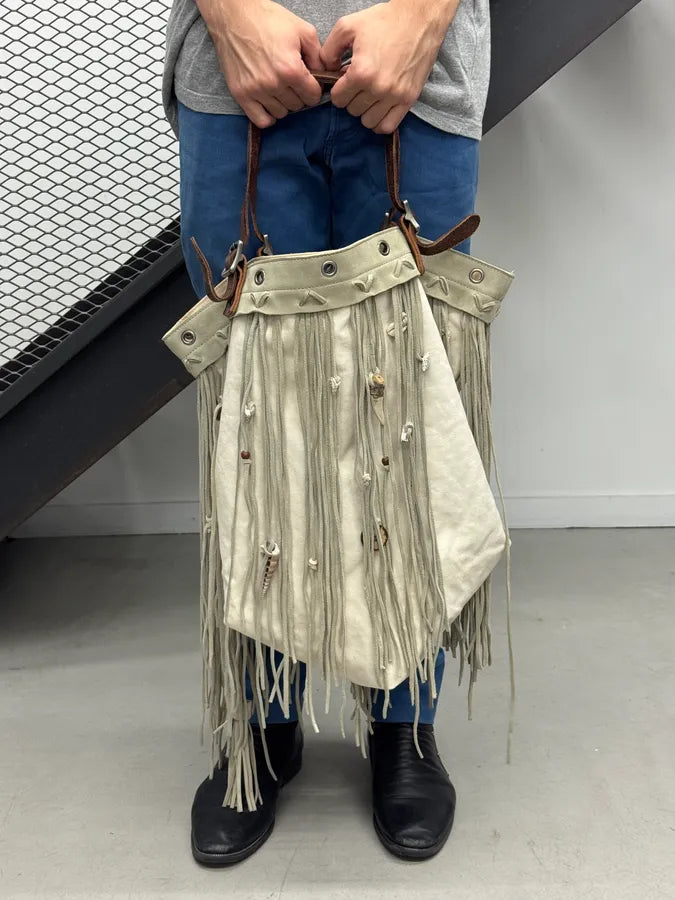 2010s Ralph Lauren Cream Fringe Shell Shoulder Bag KWrgMpF 1