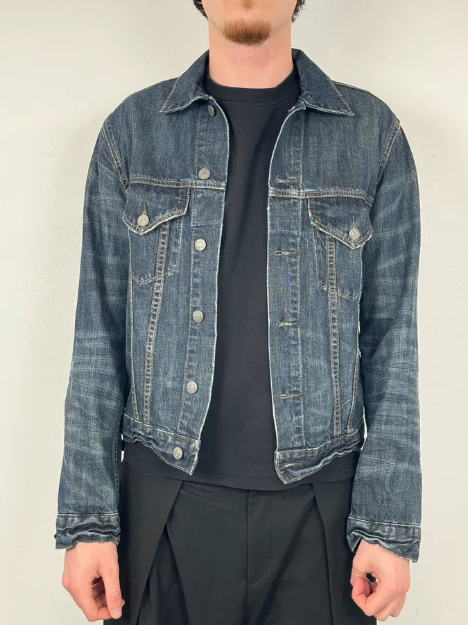 2000s Ralph Lauren Dark Blue Minimalist Stiched Denim Jacket glQhdtN 1