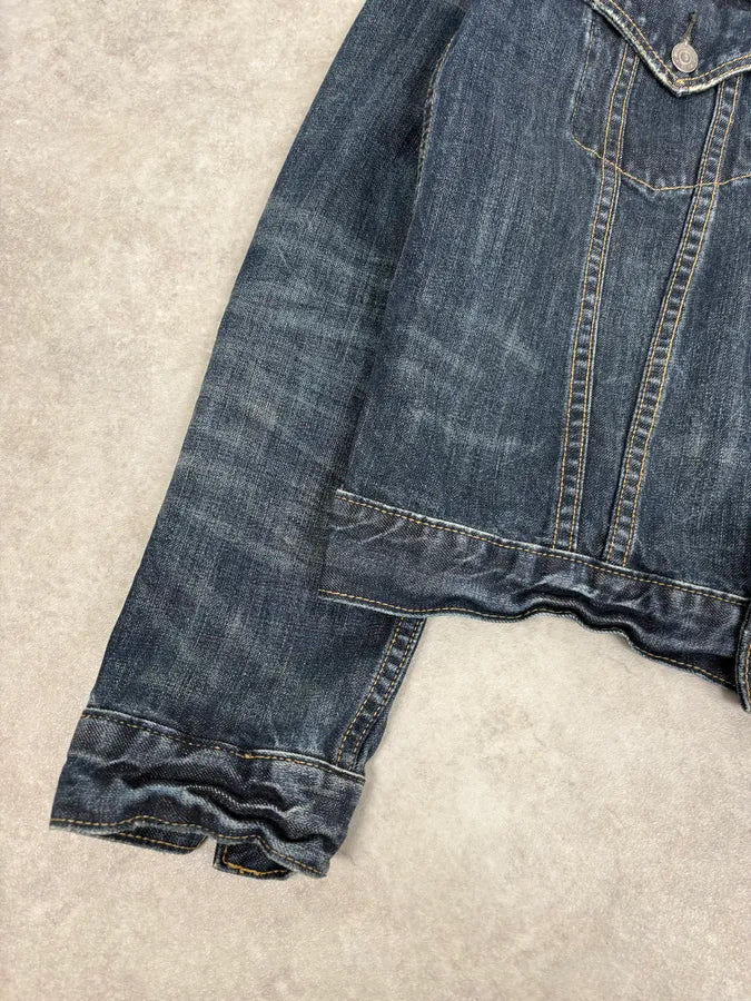 2000s Ralph Lauren Dark Blue Minimalist Stiched Denim Jacket glQhdtN 7