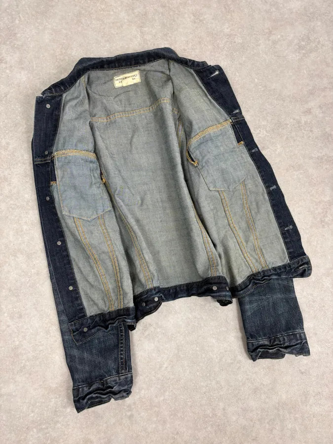 2000s Ralph Lauren Dark Blue Minimalist Stiched Denim Jacket glQhdtN 6