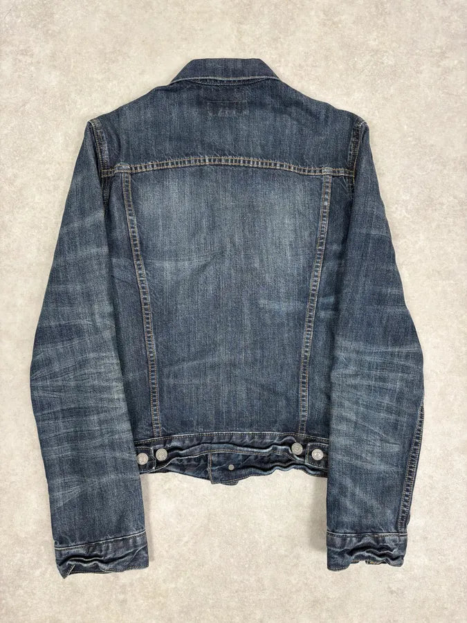 2000s Ralph Lauren Dark Blue Minimalist Stiched Denim Jacket glQhdtN 5