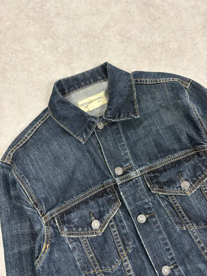 2000s Ralph Lauren Dark Blue Minimalist Stiched Denim Jacket glQhdtN 4