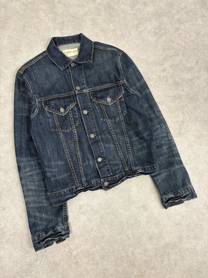 2000s Ralph Lauren Dark Blue Minimalist Stiched Denim Jacket glQhdtN 3