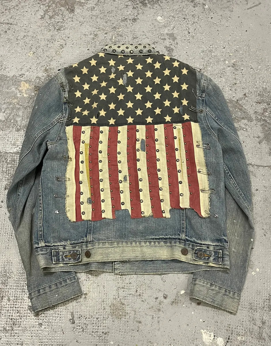 2000s Ralph Lauren Denim & Supply Blue Studded USA Flag Jacket hYAnttS 0