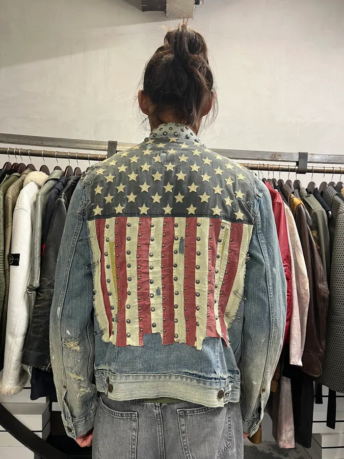 2000s Ralph Lauren Denim & Supply Blue Studded USA Flag Jacket hYAnttS 3