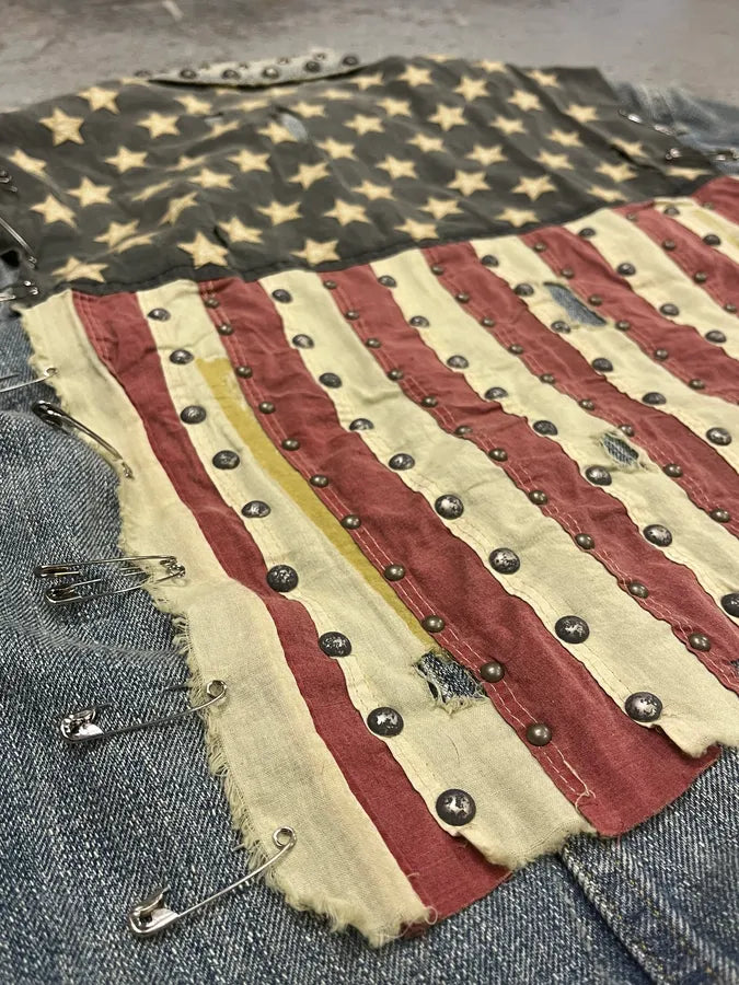 2000s Ralph Lauren Denim & Supply Blue Studded USA Flag Jacket hYAnttS 4