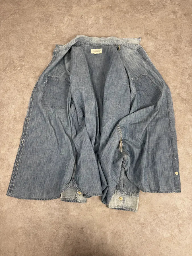 2000s Ralph Lauren Denim & Supply Destroyed USA Flag Blue Denim Shirt HtUsEky 6