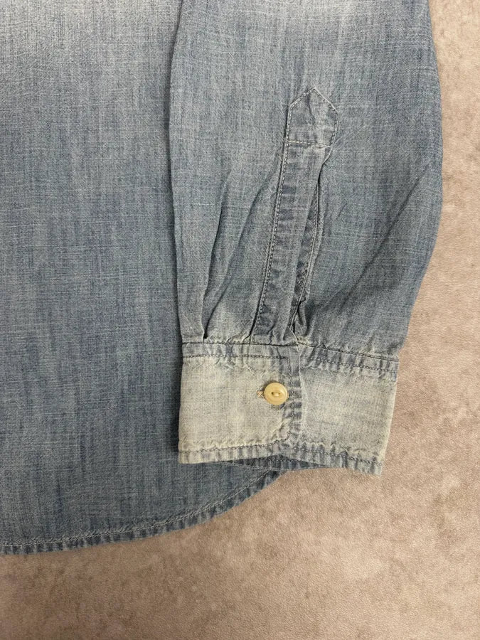 2000s Ralph Lauren Denim & Supply Destroyed USA Flag Blue Denim Shirt HtUsEky 7