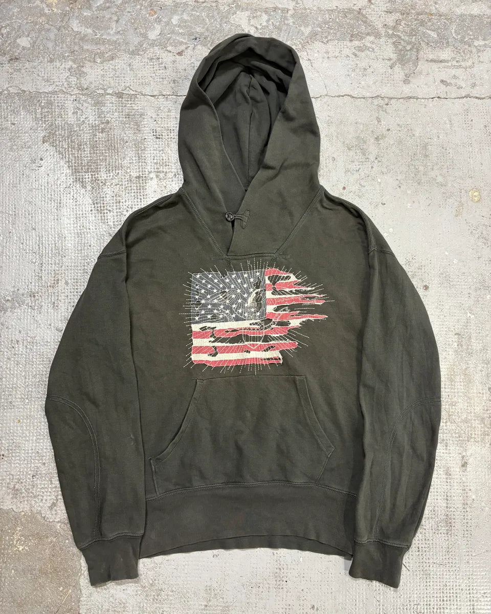 2000s Ralph Lauren Denim & Supply Destroyed USA Flag Khaki Hoodie ZmVtcGo 0
