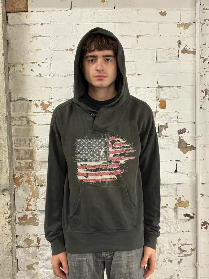 2000s Ralph Lauren Denim & Supply Destroyed USA Flag Khaki Hoodie ZmVtcGo 1