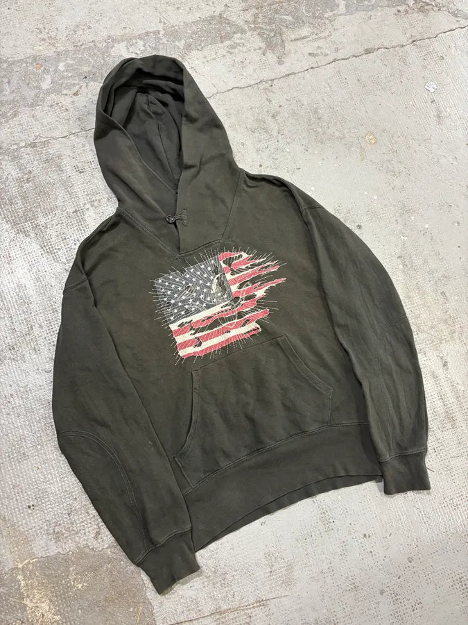 2000s Ralph Lauren Denim & Supply Destroyed USA Flag Khaki Hoodie ZmVtcGo 3