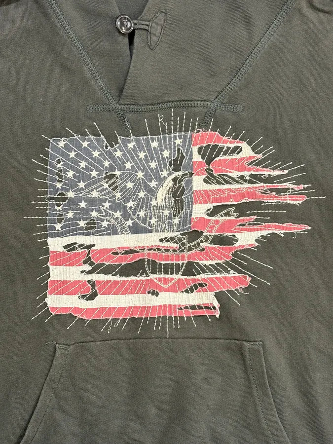 2000s Ralph Lauren Denim & Supply Destroyed USA Flag Khaki Hoodie ZmVtcGo 5