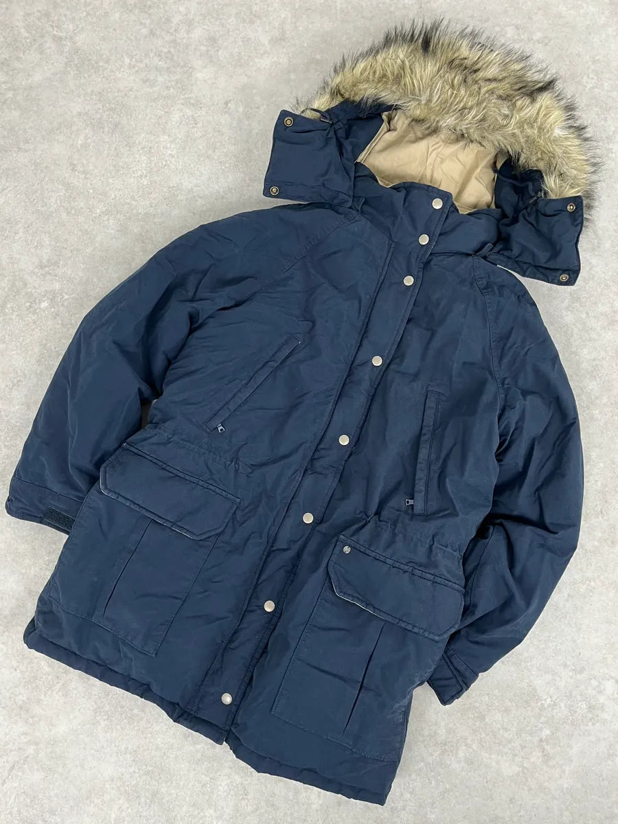 2000s Ralph Lauren Denim & Supply Fur Hood Puffer Parka Navy Jacket SpVFvOP 4