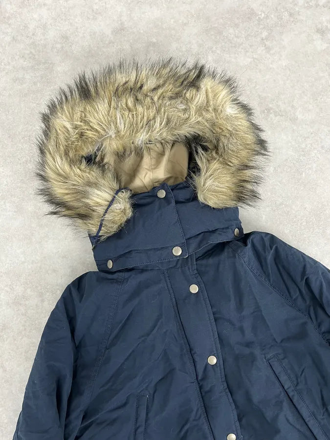2000s Ralph Lauren Denim & Supply Fur Hood Puffer Parka Navy Jacket SpVFvOP 3