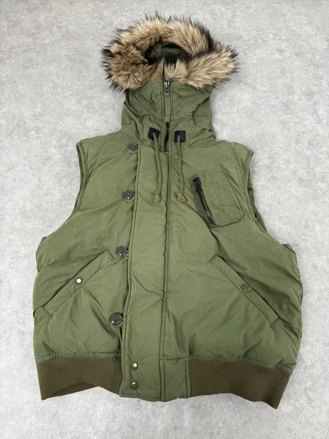 2000s Ralph Lauren Denim & Supply Khaki Fur Hood Vest Jacket TBpiTrn 3