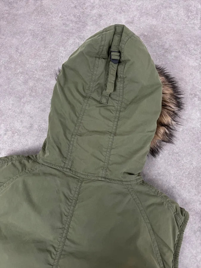 2000s Ralph Lauren Denim & Supply Khaki Fur Hood Vest Jacket TBpiTrn 6