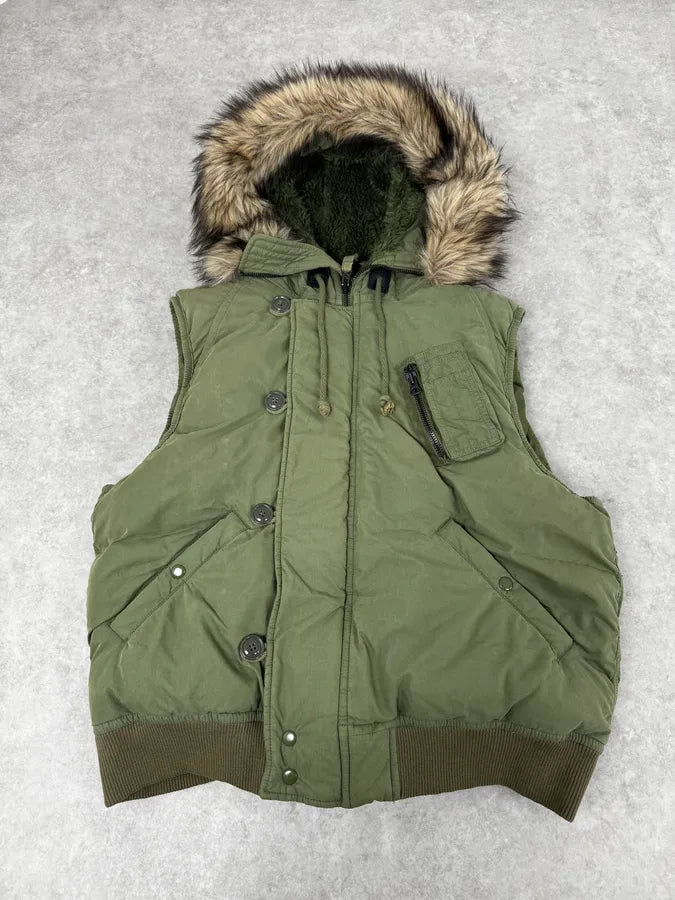2000s Ralph Lauren Denim & Supply Khaki Fur Hood Vest Jacket TBpiTrn 2