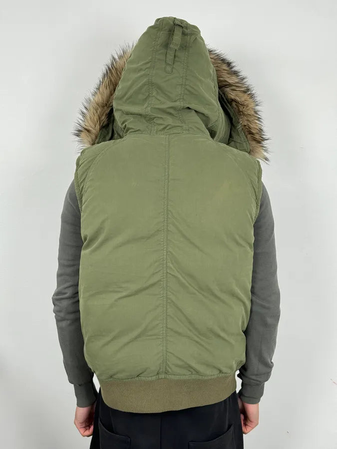 2000s Ralph Lauren Denim & Supply Khaki Fur Hood Vest Jacket TBpiTrn 1