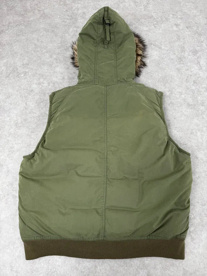 2000s Ralph Lauren Denim & Supply Khaki Fur Hood Vest Jacket TBpiTrn 4