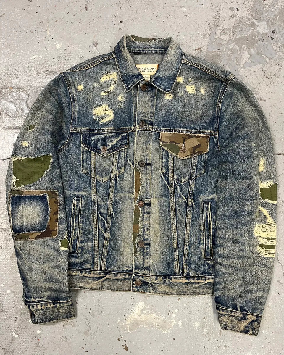 2000s Ralph Lauren Denim & Supply Military Distressed Blue Jacket (M) AxSDwuR 0