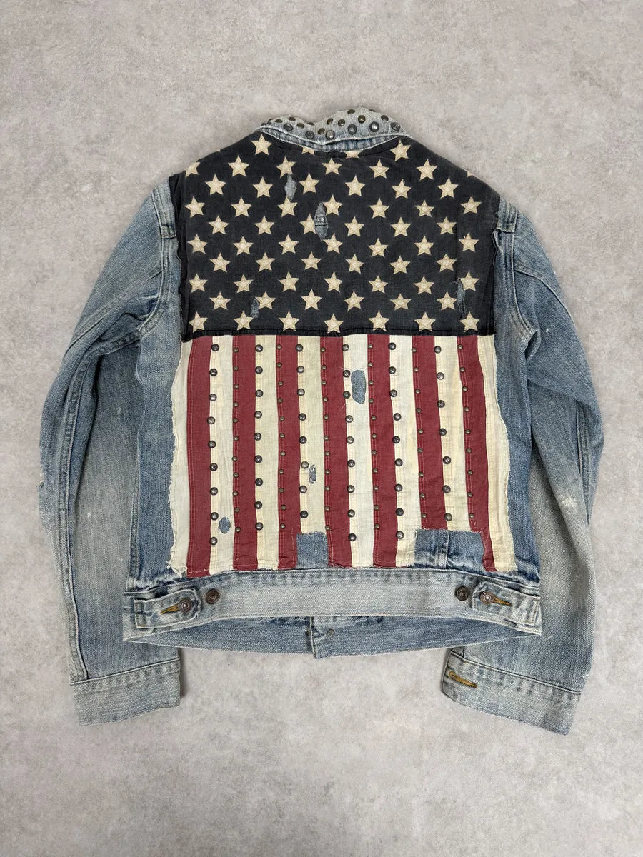 2000s Ralph Lauren Denim & Supply Pins Studded USA Flag Denim Jacket GhavbrN 0