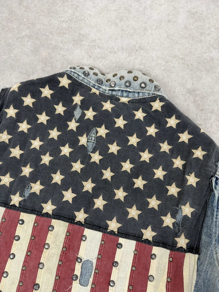 2000s Ralph Lauren Denim & Supply Pins Studded USA Flag Denim Jacket GhavbrN 5