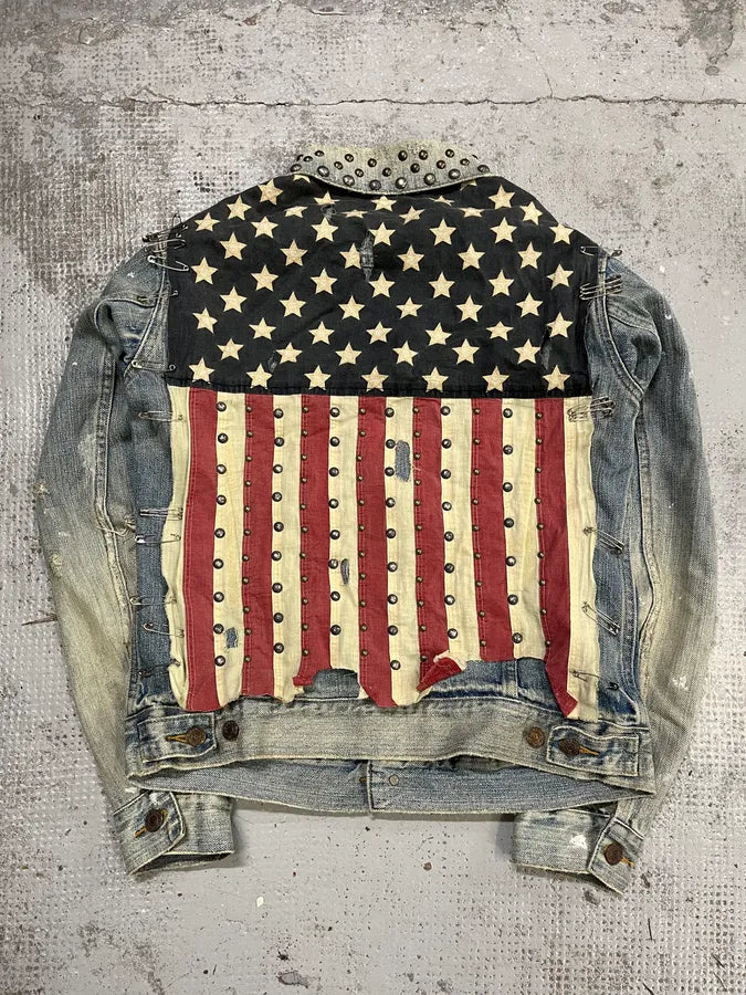2000s Ralph Lauren Denim & Supply Pins Studded USA Flag Denim Jacket KSdzRvv 0