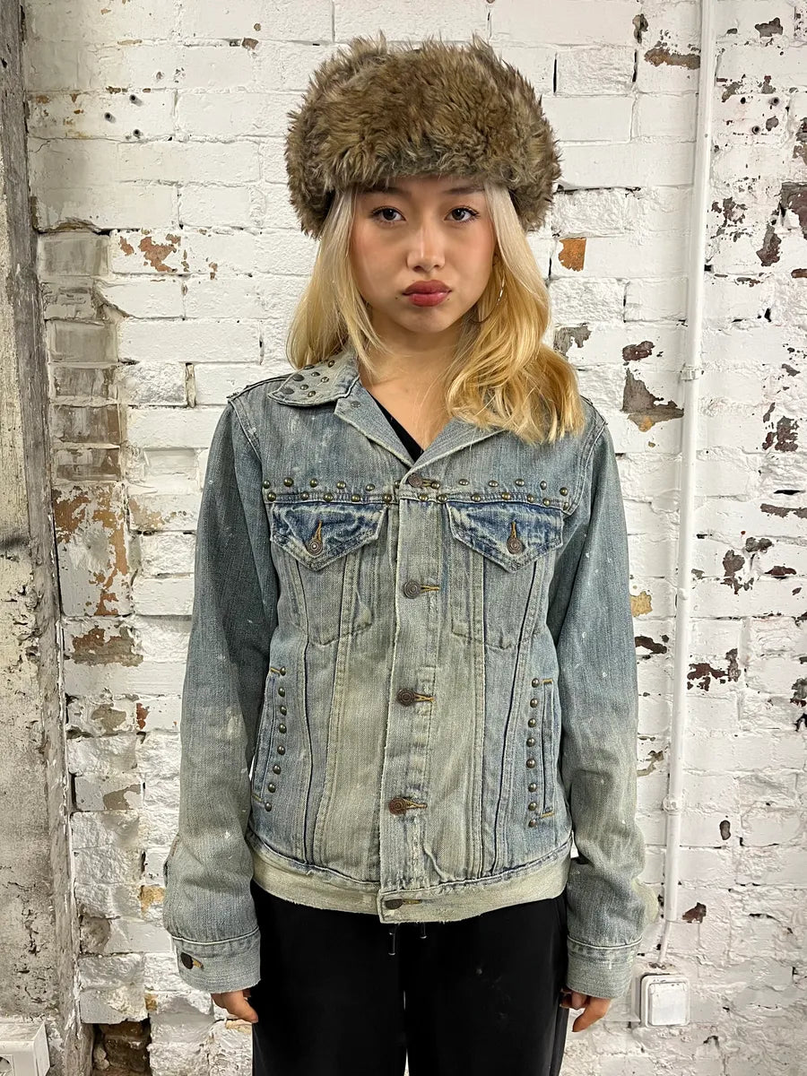 2000s Ralph Lauren Denim & Supply Pins Studded USA Flag Denim Jacket KSdzRvv 1