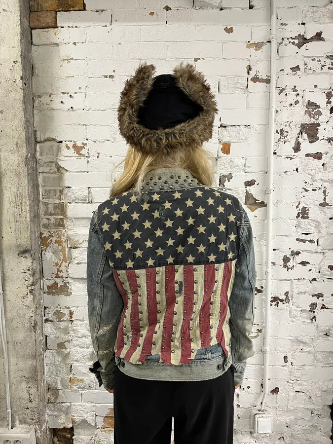 2000s Ralph Lauren Denim & Supply Pins Studded USA Flag Denim Jacket KSdzRvv 2
