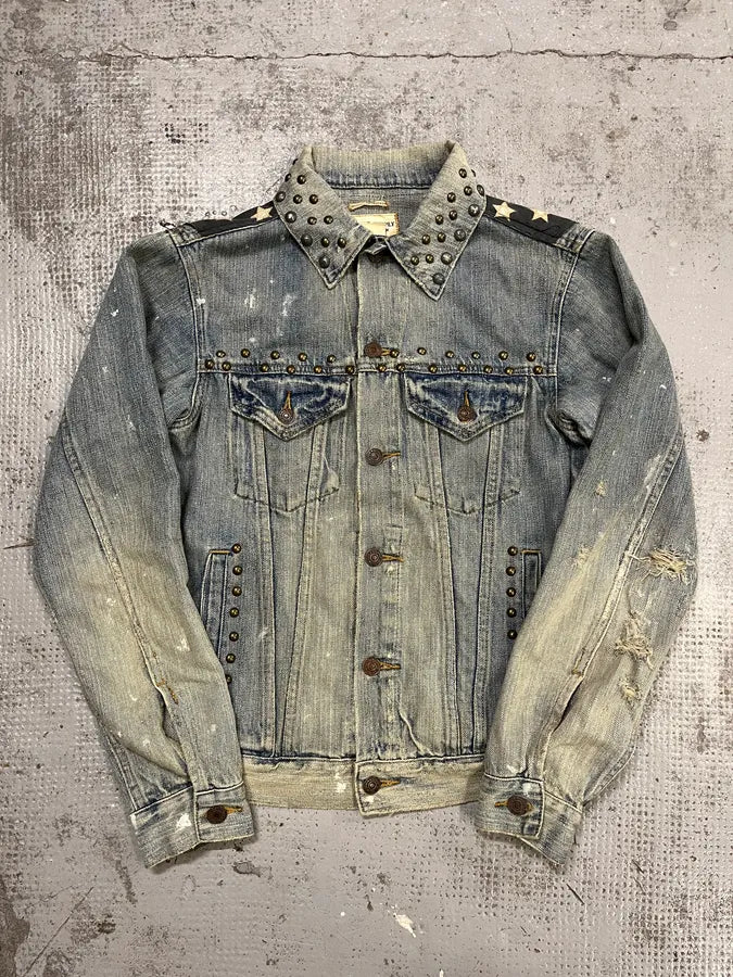 2000s Ralph Lauren Denim & Supply Pins Studded USA Flag Denim Jacket KSdzRvv 3