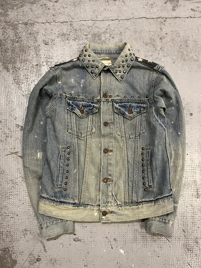 2000s Ralph Lauren Denim & Supply Pins Studded USA Flag Denim Jacket KSdzRvv 6