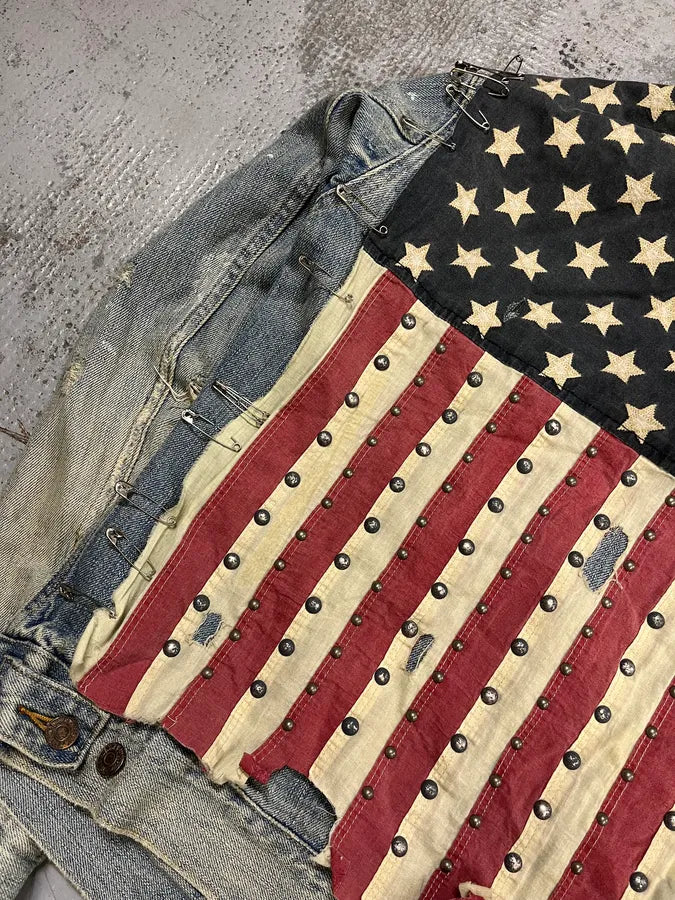2000s Ralph Lauren Denim & Supply Pins Studded USA Flag Denim Jacket KSdzRvv 7
