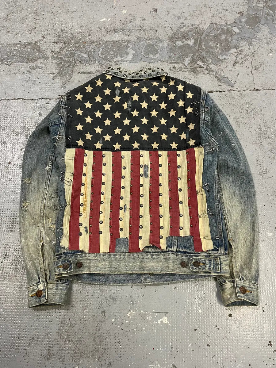 2000s Ralph Lauren Denim & Supply Pins Studded USA Flag Denim Jacket QvjqWcx 0