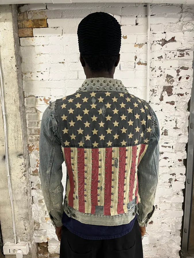 2000s Ralph Lauren Denim & Supply Pins Studded USA Flag Denim Jacket QvjqWcx 2