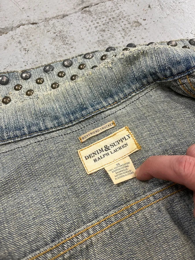 2000s Ralph Lauren Denim & Supply Pins Studded USA Flag Denim Jacket QvjqWcx 9