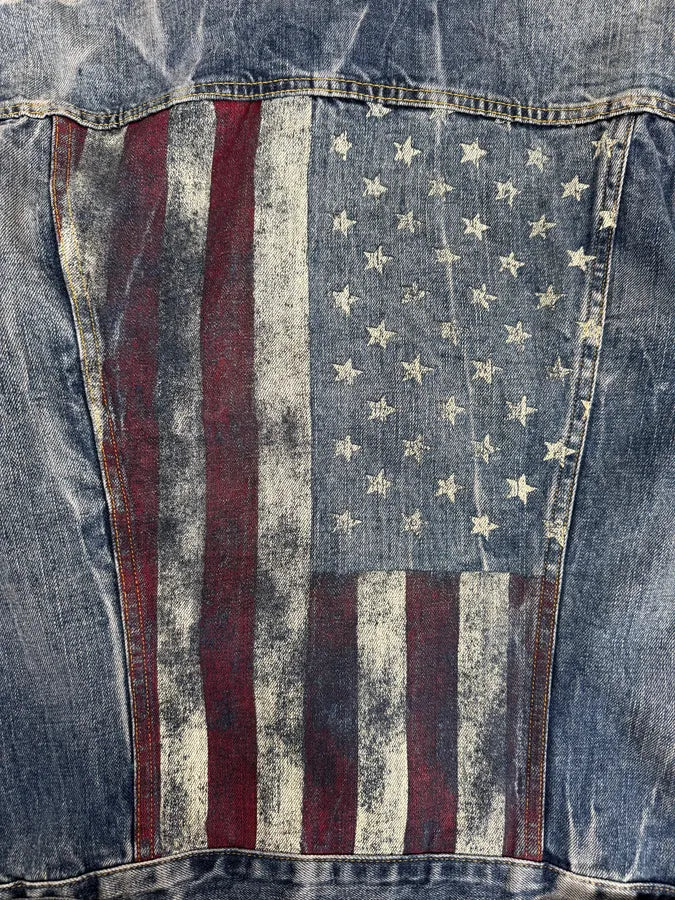 2000s Ralph Lauren Denim & Supply USA Flag Faded Blue Denim Jacket pPrqVHG 6