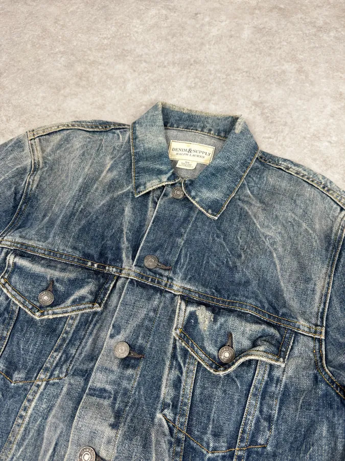 2000s Ralph Lauren Denim & Supply USA Flag Faded Blue Denim Jacket pPrqVHG 4